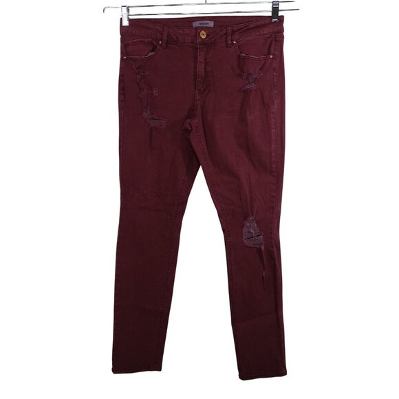 Refuge Distressed Ripped Burgundy Red Skinny Jeans Women Size 10 Zipper Fly - Picture 1 of 12